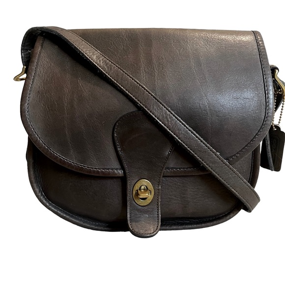 Coach Handbags - Vintage 80s Coach NYC Saddlery Shoulder Bag Mocha Brown Medium Sized Crossbody
